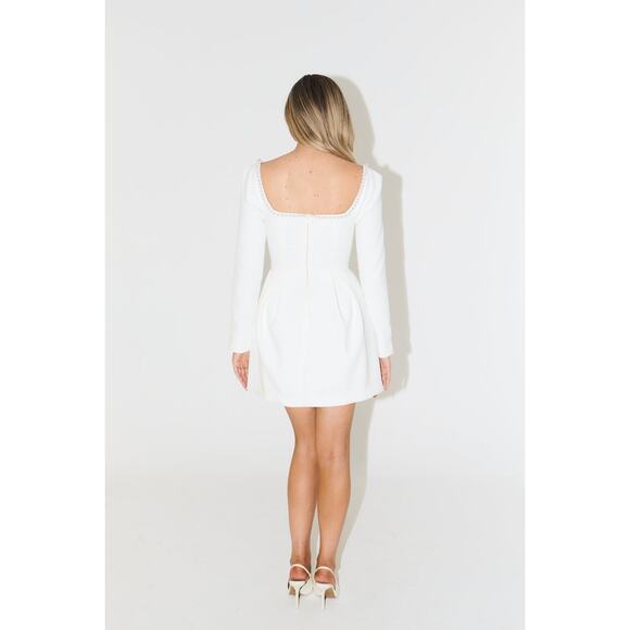 Odd Muse Women's Square Neck The Ultimate Pearl Dress Long Sleeves White Size M - Picture 2 of 8